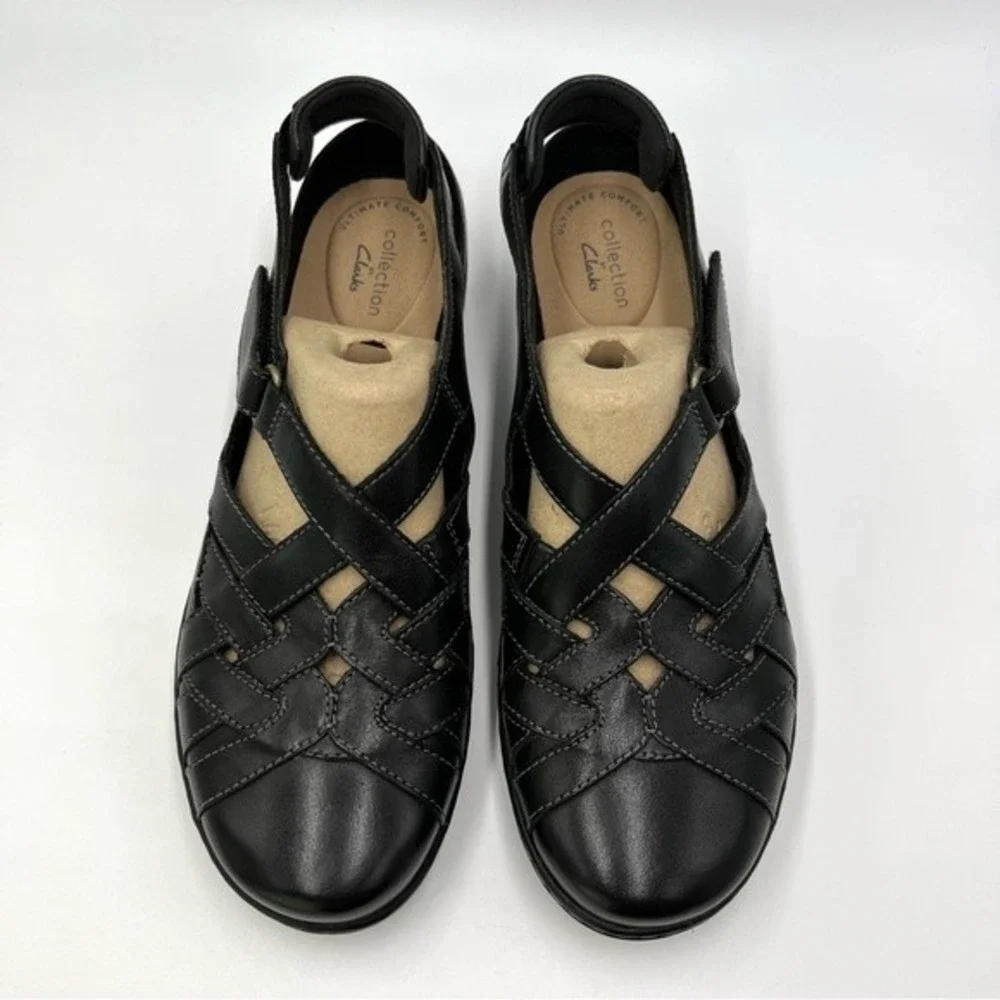 Clarks Size 9 Cora Dream Black Leather Fisherman Style Casual‎ Comfort Shoes